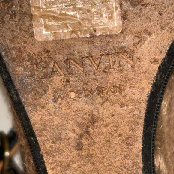 Lanvin Black and Tan Wedge Sandals - Picture 9 of 10